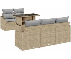 Lauko baldų komplektas Sodo Sofų Rinkinys su pagalve 6 pcs Smėlio poliratanas