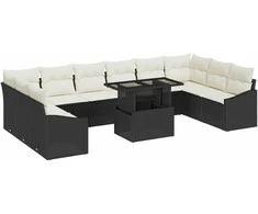 Sodo Sofų Rinkinys su pagalve 11 pcs Juoda ir kreminė