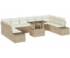 Lauko baldų komplektas Sodo Sofų Rinkinys su saugykla 11 pcs Smėlio Poli ratanas