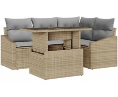Sodo Sofų Rinkinys su pagalve 5 pcs Bežinė ir šviesiai pilka
