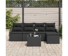 Lauko baldų komplektas Sofos komplektas su pagalve 6 pcs Juoda poliratanas