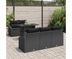 Lauko baldų komplektas Sodo Sofų Rinkinys su pagalve 6 pcs Juoda poliratanas