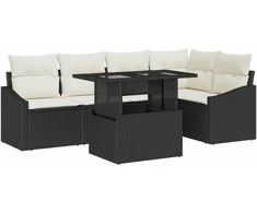 Sodo Sofų Rinkinys su pagalve su pagalve 6 pcs Juoda ir kreminė