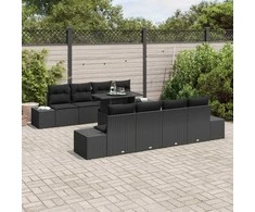 Sodo Sofų Rinkinys su pagalve su saugykla 9 pcs Juoda