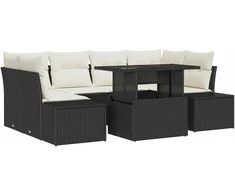 Sodo Sofų Rinkinys su pagalve 7 pcs Juoda ir kreminė