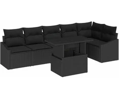 Sodo Sofų Rinkinys su pagalve su saugykla 7 pcs Juoda