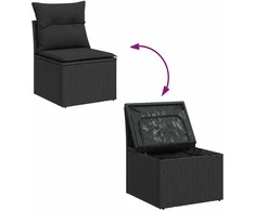 Sodo Sofų Rinkinys su pagalve su saugykla 7 pcs Juoda