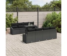 Lauko baldų komplektas Sodo Sofų Rinkinys su pagalve 9 pcs Juoda poliratanas