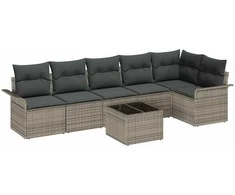 Lauko baldų komplektas Sodo Sofų Rinkinys su pagalve 7 pcs Pilka poliratanas