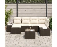 Lauko baldų komplektas Sodo Sofų Rinkinys 7 pcs Ruda ir grietinėlė poliratanas