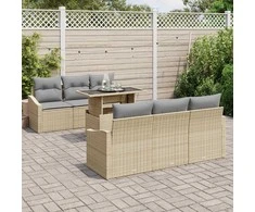 Sodo Sofų Rinkinys su saugykla 7 pcs Smėlio Poli ratanas