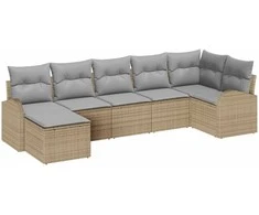 Lauko baldų komplektas Sodo Sofų Rinkinys su pagalve 7 pcs Smėlio Poli ratanas