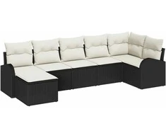 Lauko baldų komplektas Sodo Sofų Rinkinys su pagalve 7 pcs Juoda Poli ratanas