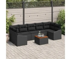 Lauko baldų komplektas Sodo Sofų Rinkinys su pagalve 8 pcs Juoda poliratanas