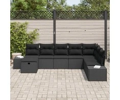 Lauko baldų komplektas Sodo Sofų Rinkinys su pagalve 8 pcs Juoda poliratanas