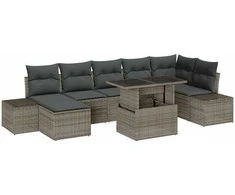 Lauko baldų komplektas Sodo Sofų Rinkinys su saugykla 8 pcs Pilka Poli ratanas