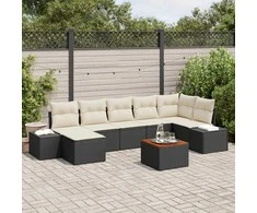 Lauko baldų komplektas Sodo Sofų Rinkinys su pagalve 8 pcs Juoda poliratanas