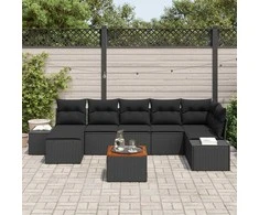 Lauko baldų komplektas Sodo Sofų Rinkinys su pagalve 8 pcs Juoda poliratanas