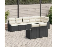 Lauko baldų komplektas Sofos komplektas su pagalve 8 pcs Juoda poliratanas