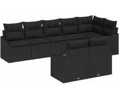 Lauko baldų komplektas Sofos komplektas su pagalve 8 pcs Juoda poliratanas