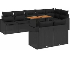 Sodo Sofų Rinkinys su pagalve su pagalve 9 pcs Juoda ir Ruda