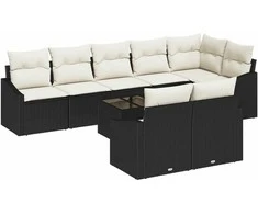 Lauko baldų komplektas Sofos komplektas su pagalve 9 pcs Juoda poliratanas