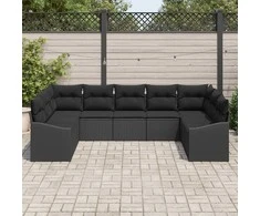 Sodo Sofų Rinkinys su saugykla 9 pcs Juoda poliratanas