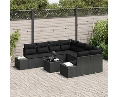 Lauko baldų komplektas Sodo Sofų Rinkinys su pagalve 9 pcs Juoda poliratanas