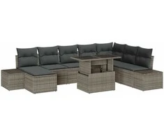 Lauko baldų komplektas Sodo Sofų Rinkinys su saugykla 9 pcs Pilka Poli ratanas