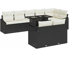Sodo Sofų Rinkinys su pagalve su pagalve 9 pcs Juoda ir kreminė