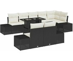 Sodo Sofų Rinkinys su pagalve 9 pcs Juoda ir kreminė