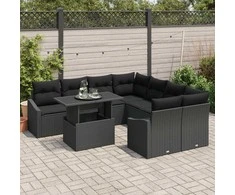Lauko baldų komplektas Sodo Sofų Rinkinys su saugykla 9 pcs Juoda Poli ratanas