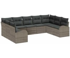 Lauko baldų komplektas Sofos komplektas su pagalve 9 pcs Pilka Poli ratanas