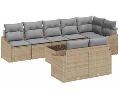 Lauko baldų komplektas Sofos komplektas su pagalve 9 pcs Smėlio poliratanas