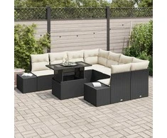 Sodo Sofų Rinkinys 9 pcs Juoda ir kreminė poliratanas