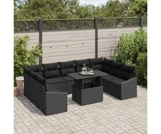 Sodo Sofų Rinkinys su pagalve su saugykla 10 pcs Juoda