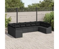 Sodo Sofų Rinkinys su saugykla 10 pcs Juoda poliratanas