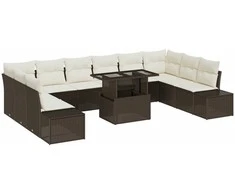 Sodo Sofų Rinkinys su pagalve 11 pcs Ruda ir kreminė