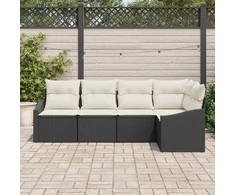Sodo Sofų Rinkinys su pagalve 5 pcs Juoda ir Balta poliratanas