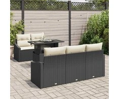 Sodo Sofų Rinkinys su saugykla 6 pcs Juoda Poli ratanas