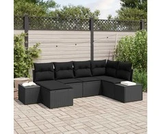 Lauko baldų komplektas Sodo Sofų Rinkinys su pagalve 6 pcs Juoda poliratanas