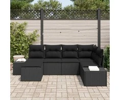 Lauko baldų komplektas Sodo Sofų Rinkinys su pagalve 6 pcs Juoda poliratanas