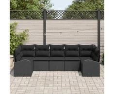 Sodo Sofų Rinkinys su pagalve 7 pcs Juoda Poli ratanas