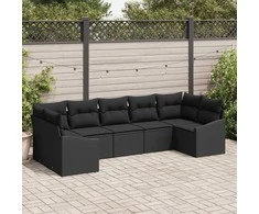 Sodo Sofų Rinkinys su saugykla 7 pcs Juoda poliratanas