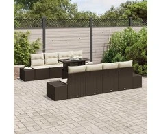 Sodo Sofų Rinkinys su pagalve 9 pcs Ruda ir grietinėlė