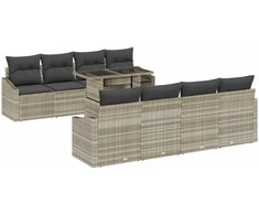 Lauko baldų komplektas Sodo Sofų Rinkinys su pagalve 9 pcs Šviesiai pilka poliratanas
