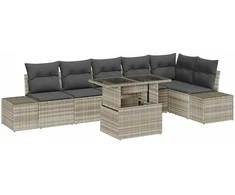 Lauko baldų komplektas Sodo Sofų Rinkinys 7 pcs Šviesiai pilka Poli ratanas
