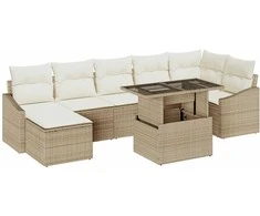 Sodo Sofų Rinkinys su pagalve 8 pcs Bežinė ir kreminė