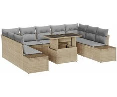Sodo Sofų Rinkinys 10 pcs smėlio ir šviesiai pilkos spalvos