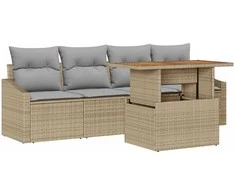 Sodo Sofų Rinkinys su saugykla 5 pcs Smėlio Poli ratanas
